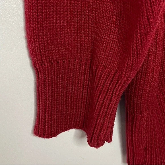 Vintage Oversized Slouchy Knit V Neck Cardigan Sweater Academia Burgandy Red - Picture 9 of 13